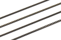 Black Faceted Chain, 20 Meters - 66 Feet (2x2.5mm) Black Antique Brass Sparkle Bright Faceted Soldered Curb Chain - Z061