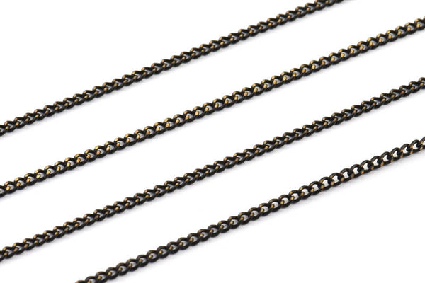 Black Brass Chain, 60 Meters - 198 Feet (2x2.5mm) Black Antique Brass Sparkle Bright Faceted Soldered Curb Chain - Z061