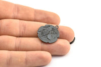 Black Coin Pendant, 2 Oxidized Brass Black Coin Pendants With 1 Loop, Earring Findings, Charms (26x2.4mm) U021 S445