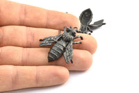 Huge Bee Pendant, 1 Oxidized Brass Black Bee Charm Pendant (41x34mm) N0350 S307