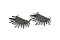 Moon and Sun, 2 Oxidized Brass Black Crescent Moon and Semi Sun Ethnic Pendants With 2 Loops, Findings, Charms (39x23x1mm) U143 S308