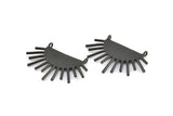 Moon and Sun, 2 Oxidized Brass Black Crescent Moon and Semi Sun Ethnic Pendants With 2 Loops, Findings, Charms (39x23x1mm) U143 S308