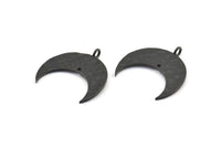 Hammered Crescent Pendant, 2 Oxidized Brass Black Hammered Crescent Pendants With 1 Loop and 1 Hole (25x10x1mm) U146 S309
