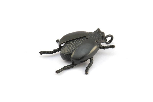 Tiny Bug Charm, 2 Oxidized Brass Black Bug Fly Insect Charms With 1 Loop (29x22x5.5mm) N0495 S619