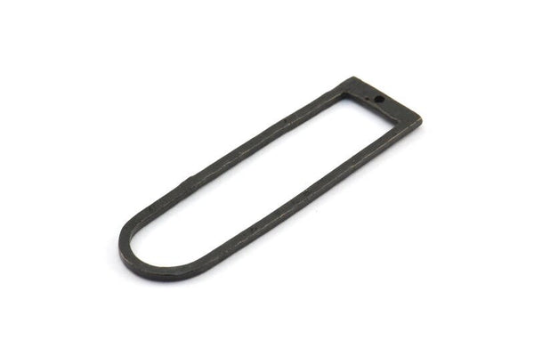 D Shape Rings, 2 Oxidized Brass Black Hammered Long D Shape Connectors With 1 Hole, Rings (46x13x1.3mm) BS 1877 S392