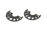 Moon Phases Pendant, 2 Oxidized Brass Black Semi Circle Pendants With 2 Loops, Earring Findings (37x14x1mm) U144 S306