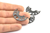 Moon Phases Pendant, 2 Oxidized Brass Black Semi Circle Pendants With 2 Loops, Earring Findings (37x14x1mm) U144 S306