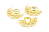 Moon Phases Pendant, 3 Raw Brass Semi Circle Pendants With 2 Loops and 1 Pad Setting, Earring Findings (36x27.5x3x0.7mm) BS 1921