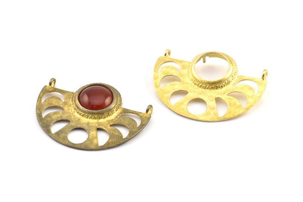 Moon Phases Pendant, 3 Raw Brass Semi Circle Pendants With 2 Loops and 1 Pad Setting, Earring Findings (36x27.5x3x0.7mm) BS 1921