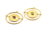 Circle Geometric Pendant, 2 Raw Brass Necklace Findings With 4 Claws and Pad Setting and 1 Loop (43x3.4x1.9mm) BS 1904