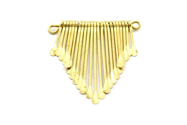 Brass Fringed Pendant, 1 Raw Brass Hammered Fringed Trim Pendant With 2 Loops (60x70x6.5mm) V029