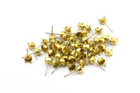 Stainless Steel Post, 50 Raw Brass Earring Posts / Stainless Steel 6x15mm / 5mm Pad A0424