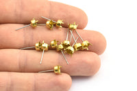 Stainless Steel Post, 50 Raw Brass Earring Posts / Stainless Steel 6x15mm / 5mm Pad A0424