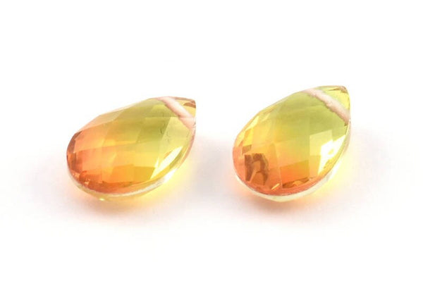 Glass Drop Bead, 4 Orange And Green Tone Color Glass Tear Drop Beads With 1 Hole (12x8x5.5mm) Y213(6)