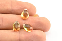 Glass Drop Bead, 4 Orange And Green Tone Color Glass Tear Drop Beads With 1 Hole (12x8x5.5mm) Y213(6)