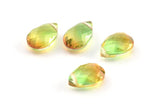 Glass Drop Bead, 4 Green Color Glass Tear Drop Beads With 1 Hole (12x8x5.5mm) Y213(8)