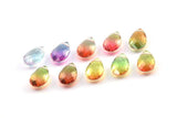 Glass Drop Bead, 4 Pink And Green Tone Color Glass Tear Drop Beads With 1 Hole (12x8x5.5mm) Y213(4)