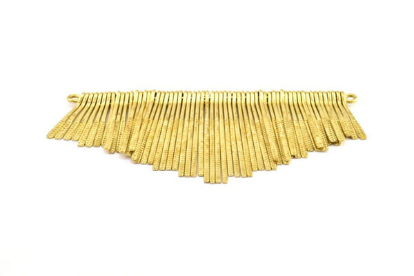 Brass Fringed Pendant, 1 Raw Brass Textured Fringed Trim Pendant With 2 Loops (126x70x7mm) V083