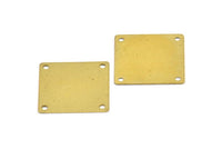Brass Square Charm, 24 Raw Brass Square Stamping Connectors With 4 Holes (20x20mm) A0066