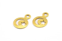 Moon And Star, 50 Raw Brass Moon And Star Charms (7mm) Brs 733-2 A0158