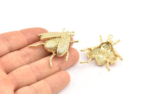 Tiny Bug Charm, 1 Gold Plated Brass Bug Fly Insect Charms (41x35mm) N0242 Q0054