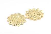 Gold Vintage Pendant, 1 Gold Plated Brass Vintage Filigree Pendant (59mm) L-13