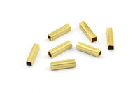 Geometric Brass Tube, 200 Raw Brass Square Shaped Tube Beads, Findings, Charms (8x2mm) Brs 1404 A0717
