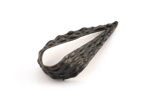 Textured Drop Charm, 1 Oxidized Brass Black Textured Drop Charm With 1 Hole, Earring Findings (47x21x9x1mm) N0198 S343