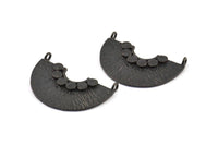 Semi Circle Pendant, 2 Oxidized Brass Black Semi Circle  Pendants With 2 Loops (32x22x1mm) BS 1890 S124