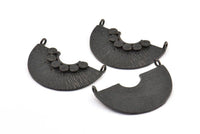 Semi Circle Pendant, 2 Oxidized Brass Black Semi Circle  Pendants With 2 Loops (32x22x1mm) BS 1890 S124