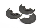 Semi Circle Pendant, 2 Oxidized Brass Black Semi Circle  Pendants With 2 Loops (32x22x1mm) BS 1890 S124
