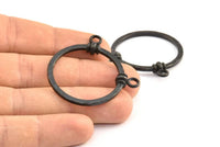 Black Brass Pendant, 1 Oxidized Brass Black Hammered Ring for Glass With 2 Loops, Geometric Pendants (37x2x3mm) BS 1891 S332