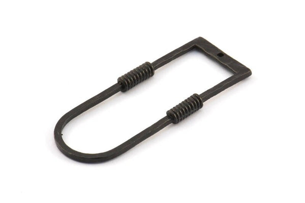 D Shape Rings, 2 Oxidized Brass Black D Shape Textured Connectors With 1 Hole, Rings  (47x19x1.4mm) BS 1884 S342