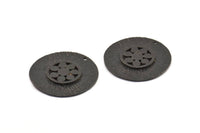 Black Flower Pendant, 2 Oxidized Brass Black Flower Textured Round  Pendants With 1 Loop (29mm) BS 1892 S335