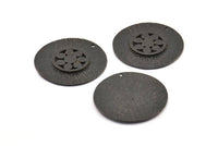 Black Flower Pendant, 2 Oxidized Brass Black Flower Textured Round  Pendants With 1 Loop (29mm) BS 1892 S335