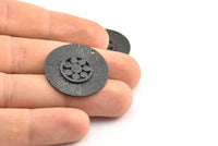 Black Flower Pendant, 2 Oxidized Brass Black Flower Textured Round  Pendants With 1 Loop (29mm) BS 1892 S335