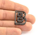 Black B Letter, 2 Oxidized Brass Black B Letter, Initials, Uppercase, Letter Initial Pendant for Personalised Necklaces