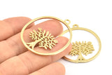 Brass Tree Charm, 2 Raw Brass Tree Charms With 1 Loop, Pendant, Findings (45x34x1.2mm) BS 2044