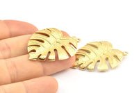 Brass Leaf Charm, 2 Raw Brass Monstera Leaf Pendant Charms Findings (37x29.5x2.5mm) BS 2047