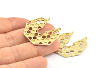 Brass Honeycomb Pendant, 2 Raw Brass Honeycomb Pendant With 2 Loops, Charms, Findings (31.5x32.5x1.3mm) BS 2052