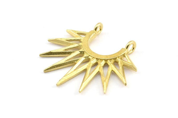 Brass Sunny Pendant, 5 Raw Brass Sunny Ethnic Pendants With 2 Loops, Findings, Charms (24x27x1.6mm) BS 2048