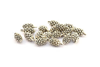 Antique Silver Cone Charm, 4 Antique Silver Plated Brass Pine Cone Charms With 1 Loop (16x7.5mm) U109 H0308