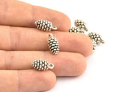 Antique Silver Cone Charm, 4 Antique Silver Plated Brass Pine Cone Charms With 1 Loop (16x7.5mm) U109 H0308