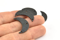 Hammered Moon Crescent Charm, 2 Oxidized Brass Black Hammered Moons with 3 Holes Pendant (25x9x1.2mm) N0386 S676