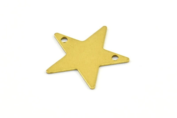 Brass Star Blank, 50 Raw Brass Star Blank , Star Tag, With 2 Hole Pendant (15mm) A0296