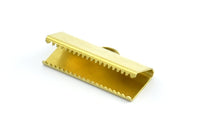 Choker Crimp Ends, 20 Large Raw Brass Ribbon Crimp Ends With Loop, Findings (25x10mm) A0041