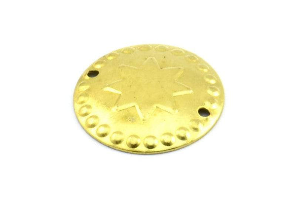 Brass Star Charm, 25 Raw Brass Star Round Charms Findings (20mm) Pen 411 A0309