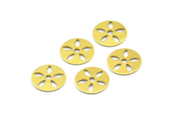 Brass Flower Bead Caps, 50 Raw Brass Round Charms, Bead Caps, Findings (9mm) Brs 87 A0455