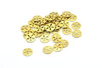 Brass Flower Bead Caps, 50 Raw Brass Round Charms, Bead Caps, Findings (9mm) Brs 87 A0455