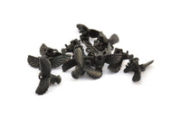 Tiny Black Owl, 3 Oxidized Brass Black Owl Necklace Pendants With 1 Loop (18x10mm) N0417 S360